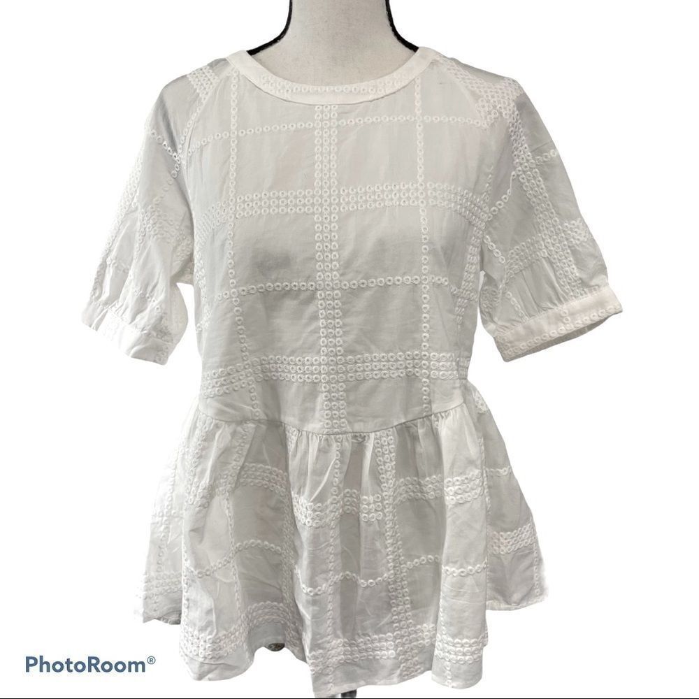 ‎Orange Creek White Embroidered Peplum Blouse